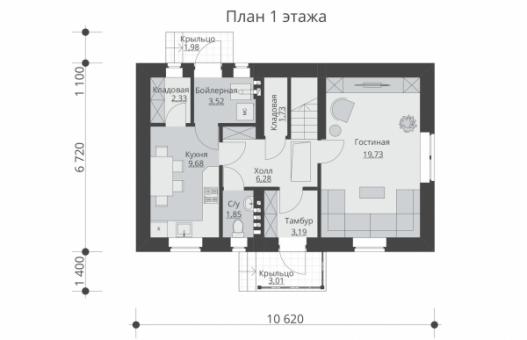 Одноэтажный дом с мансардой и погребом