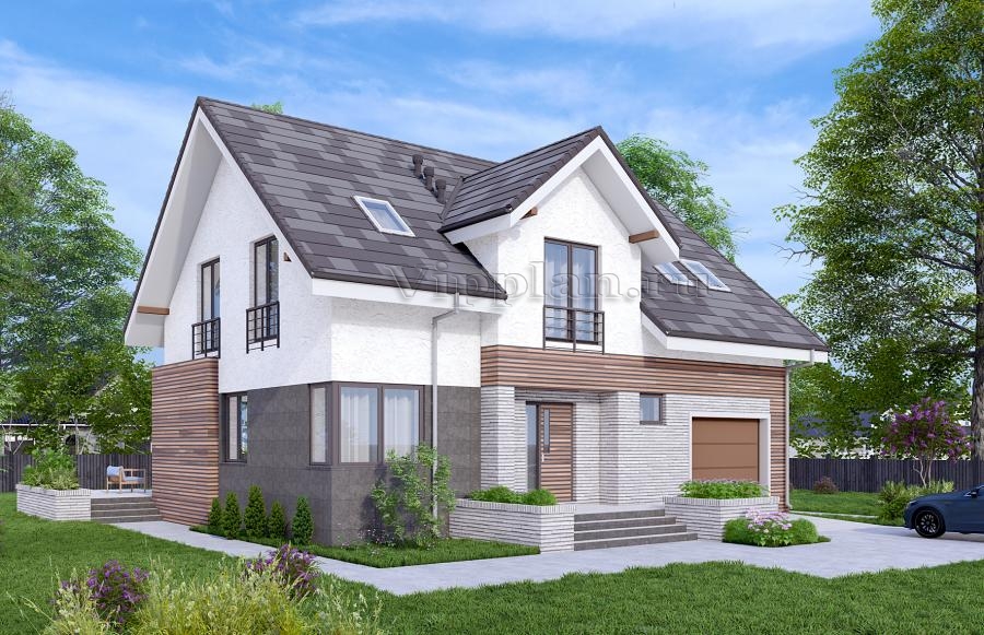 Одноэтажный дом с мансардой, просторной гостиной и четырьмя спальнями